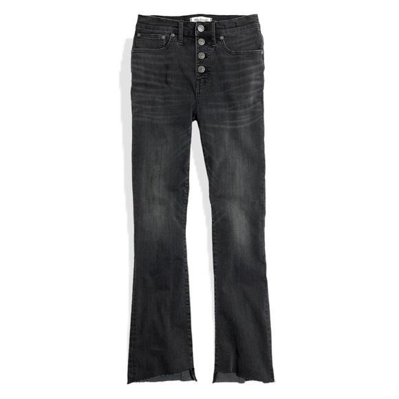 Madewell Women’s Denim Jeans Cali Demi Boot Distressed Hem Button Fly Charcoal - Picture 3 of 12